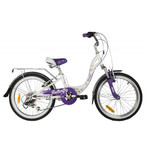 Велосипед NOVATRACK 20" BUTTERFLY сталь, белый-фиолет., 6-скор, TY21/RS35/SG-6SI, V-brake, багажник